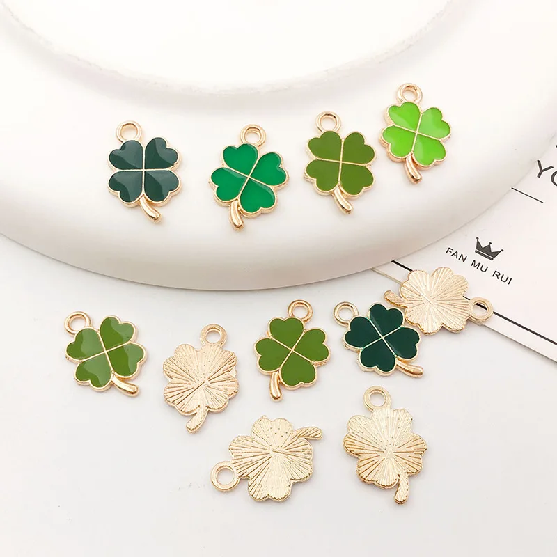 10pcs 11*18mm New Full Enamel Four Leaf Clover Charms Pendants For DIY Jewelry Making Handmade Earrings Bracelet Pendants