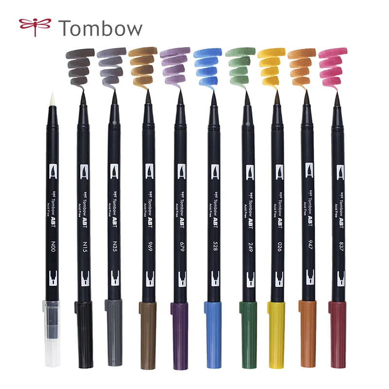 5pcs Tombow Watercolor Pen AB-T Soft Head Marker for Students Painting Art Design Hand Account Painting Double Head Art Marker