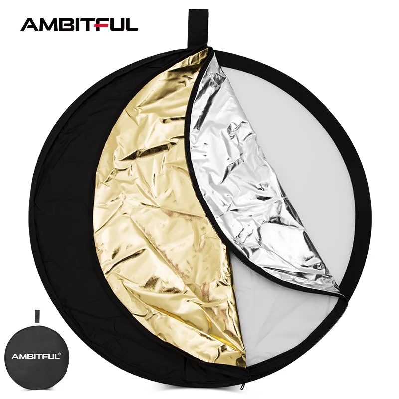 AMBITFUL 5in1 60CM 80CM 110CM 80x120CM Silver White Gold Portable Collapsible Light Round Photography Reflector for Studio