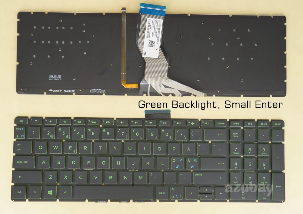 

Nordic Keyboard For HP 15- cb015no cb016no cb017no cb018no cb019no cb020no cb021no cb080no cb081no cb084no cb086no Green Backlit