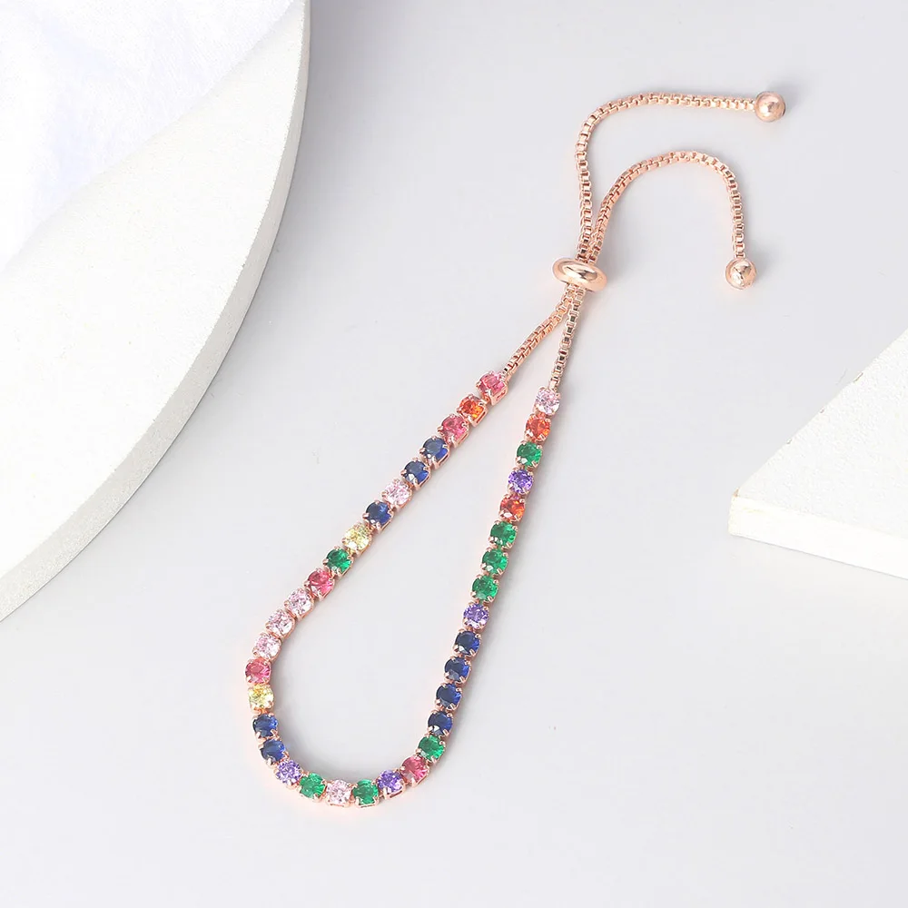 ZHOUYANG Braccialetti della Boemia per ragazze Donne Boho Arcobaleno 3mm Zirconia Gioielli braccialetto regolabile Regali di Natale all\'ingrosso H039