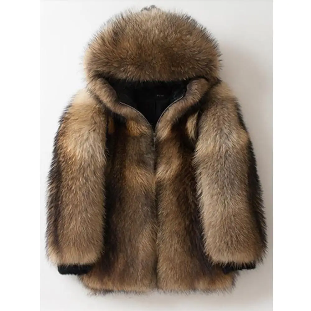 

2019 New Mens Brown Raccoon Fur Coat Fox Fur Coat Sheepskin Jacket Hooded Leather Jacket Mens Winter Coats