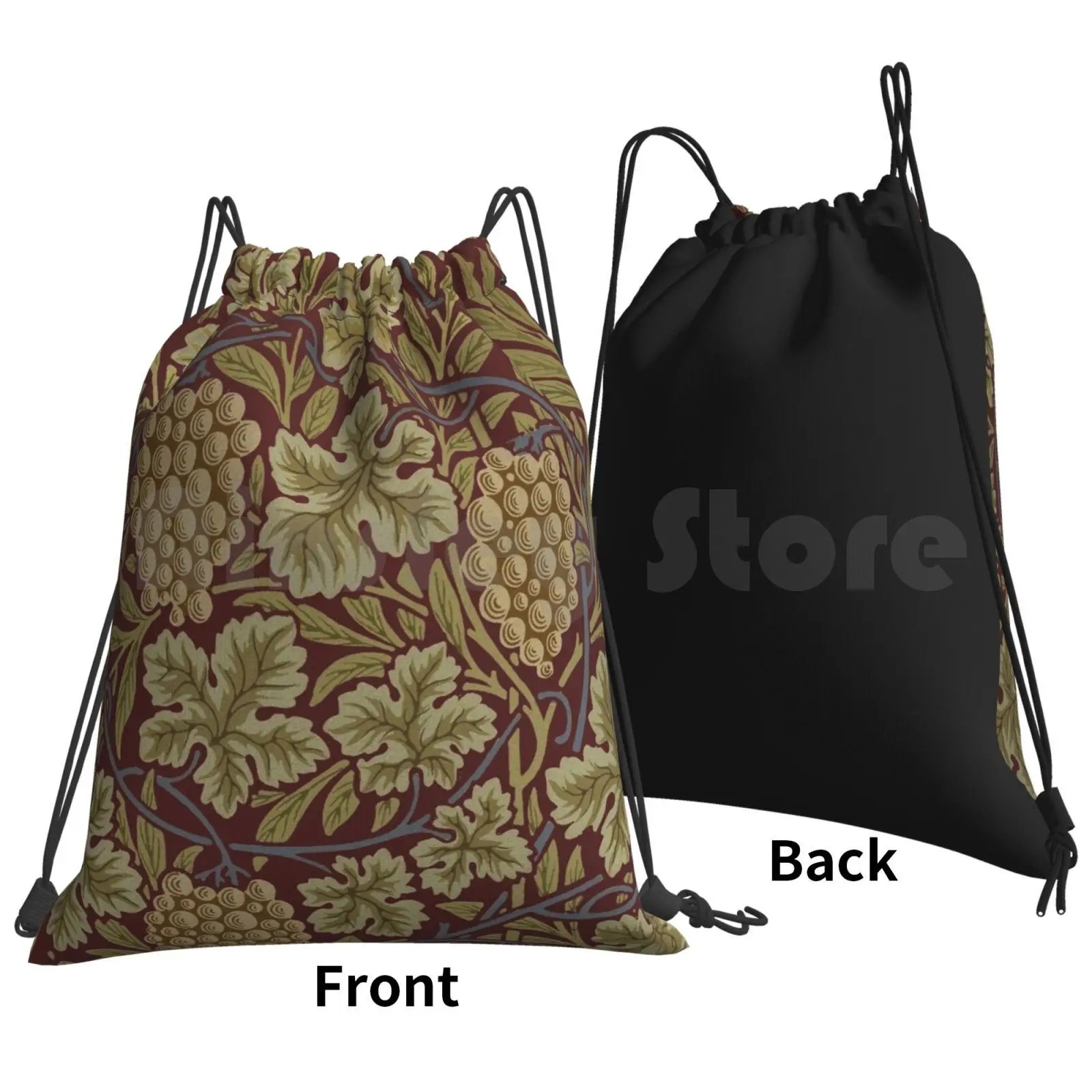 William Morris Vintage Grape Wallpaper Pattern Backpack Drawstring Bag Riding Climbing Gym Bag William Morris Morris Vintage