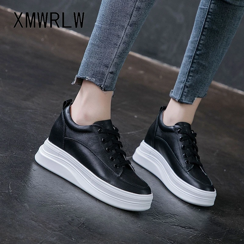 XMWRLW Women's Chunky Sneakers Genuine Leather Casual Women Shoes High Heels Platform Sneakers For Woman Spring Autumn Shoes