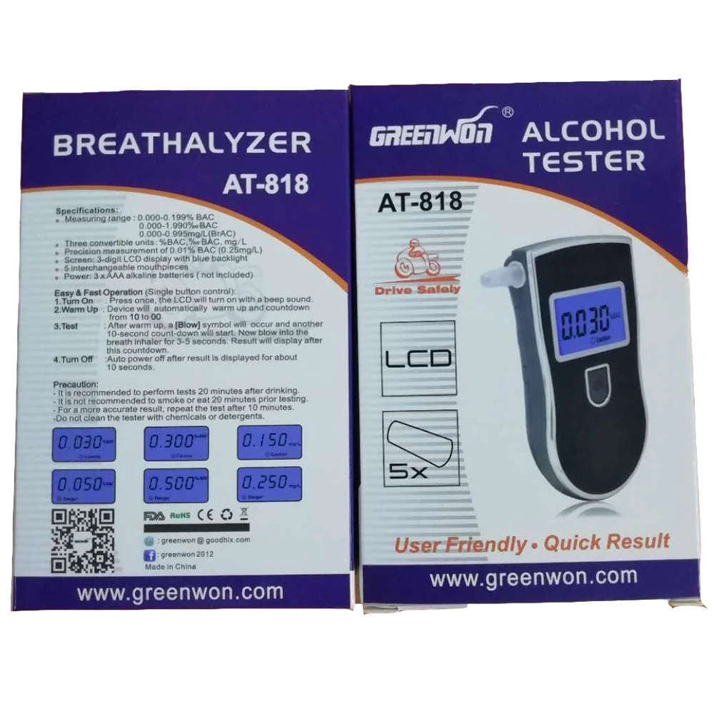 GREENWON Patent Professional Digital Breath Alcohol Tester with 3 digital LCD display alcohol breathalyzer