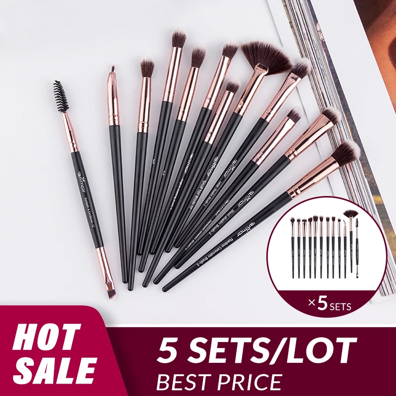 

ANMOR 5 sets eyeshadow brush set complete eye make up brushes for eyes shader blending highlighter eyebrow eyeliner makeup tool