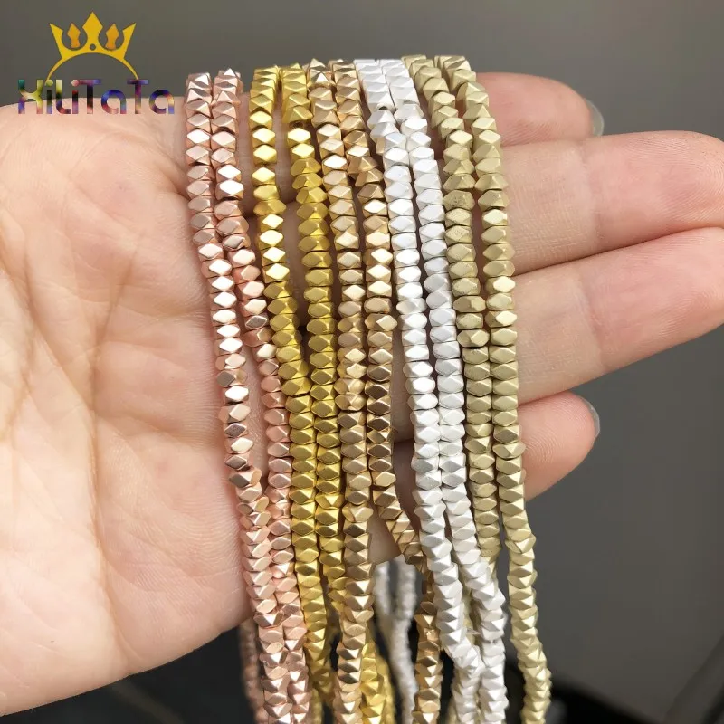 3*2mm Natural Rose Gold Silver Color Hematite Beads Dull Polish Matte Beads For Jewelry Making DIY Bracelet Accessories 15\'\'