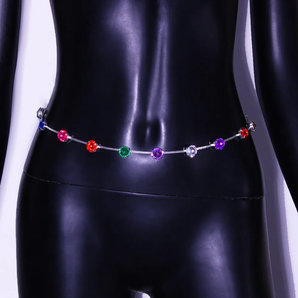 Colorful Big Round Rhinestone Sexy Navel Waist Chain Belt Body Jewelry for Women Snake Link Crystal Body Belly Chain Waistband