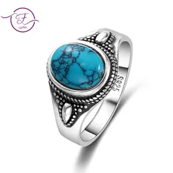 S925 Silver Natural Turquoise Engagement Rings for Women Men Vintage Fine Jewelry Hot Sale Party Ring Gift