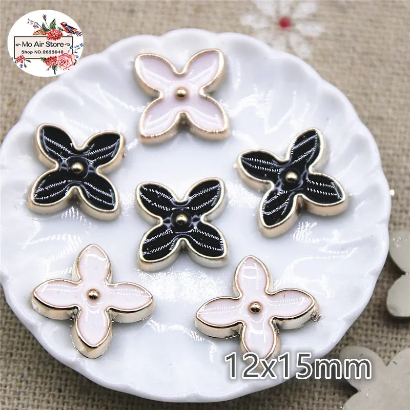 50pcs 12x15mm flower delicate white/black Buttons Home Garden Crafts Cabochon Scrapbooking DIY Accessories