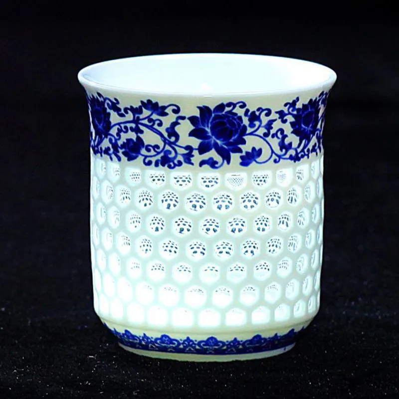 Crystal Hollow Tea Cup White Ceramic Teaware Blue Porcelain Teacup Kung Fu Tea Set Gifts Drinkware Water Cup Puer Tea Bowl