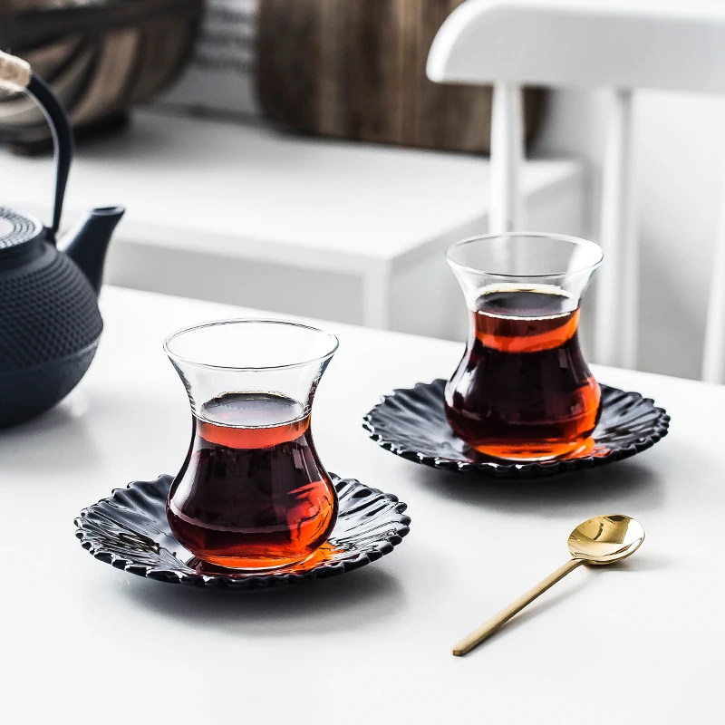 kitchen Turkish Glass Coffee Cup Black Tea Cup Water Cup Male Hot Drinking Cup with Saucer Tea Set