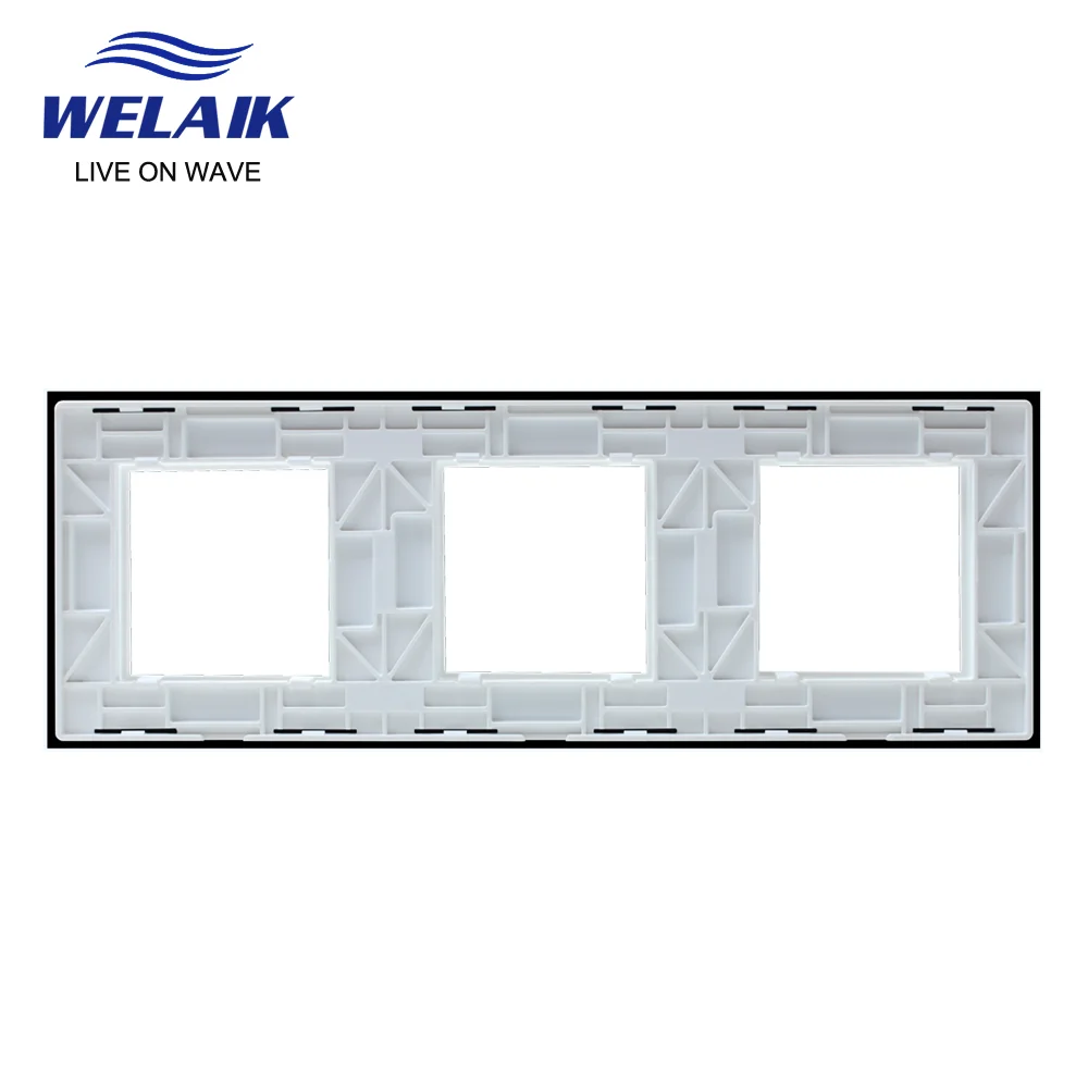 WELAIK  EU 3Frame 222*80mm White Wall Socket Outlet Square Hole Crystal Tempered Glass Panel Only DIY Parts  A3888W1