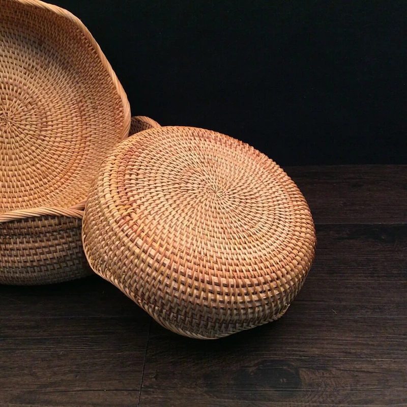 Wavy Edge Rattan Storage Basket Handmade Woven Baskets Eco-Friendly Round Fruit Tea Snack Bread Picnic Cosmetic Storage Box