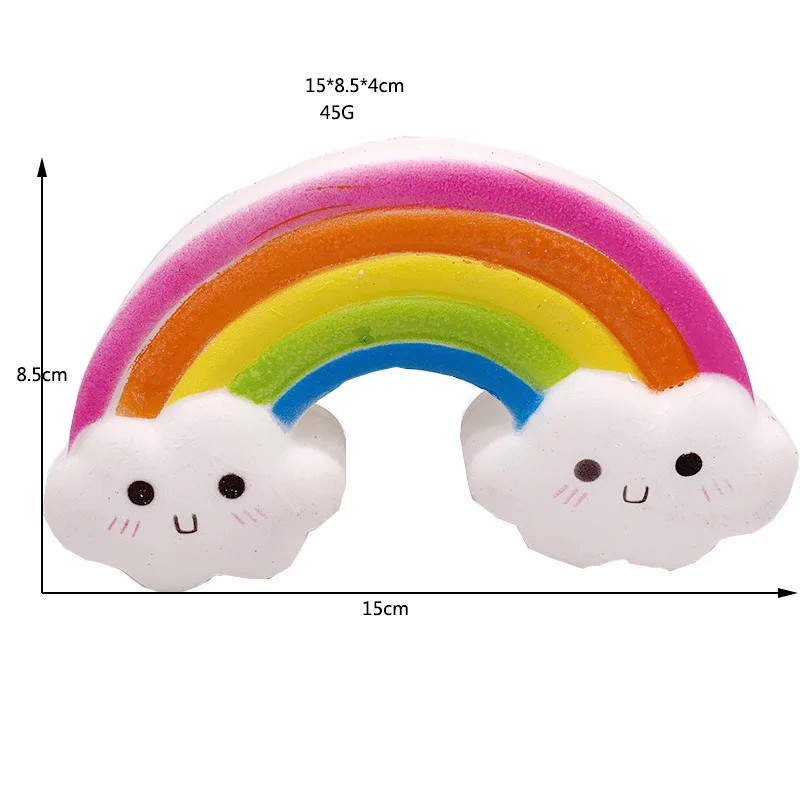 Cute Smiley Rainbow Squishy Slow Rising Simulation Bread Soft Scented Squeeze Toy Stress Relief Fun Collection for Kid Xmas Toy