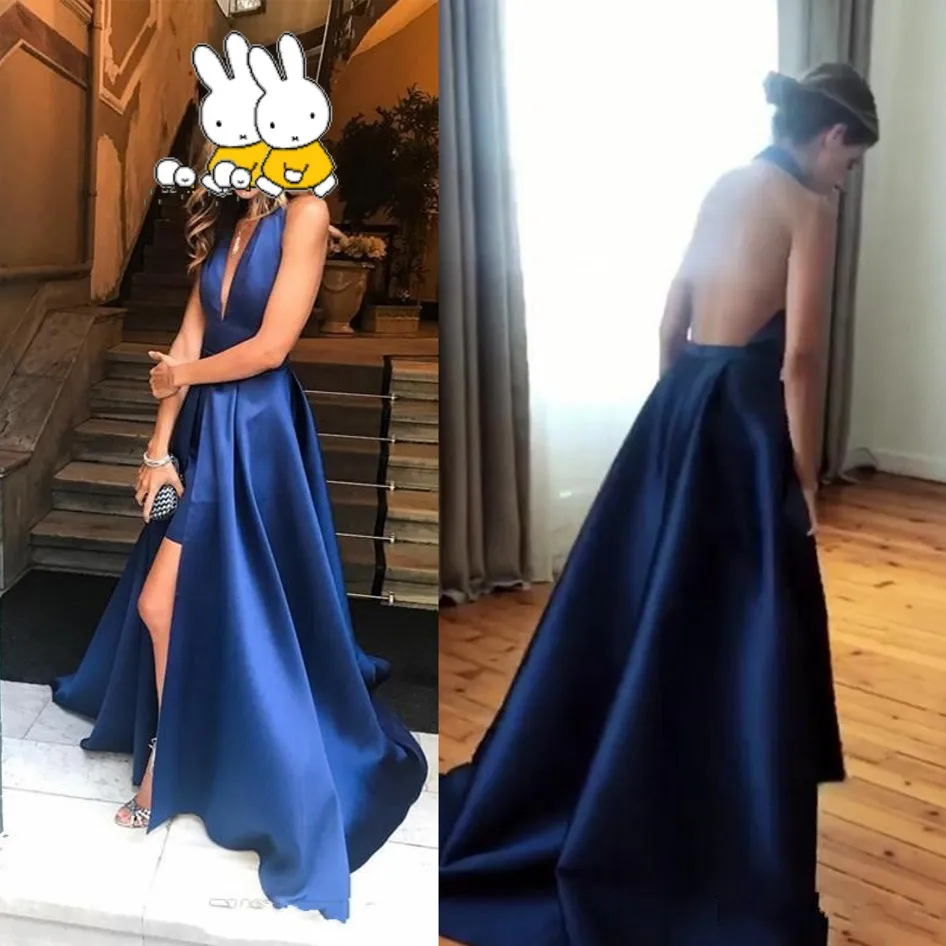 Vestido De noche largo y Sexy para mujer, traje Formal con espalda abierta, color azul real, con hombros descubiertos