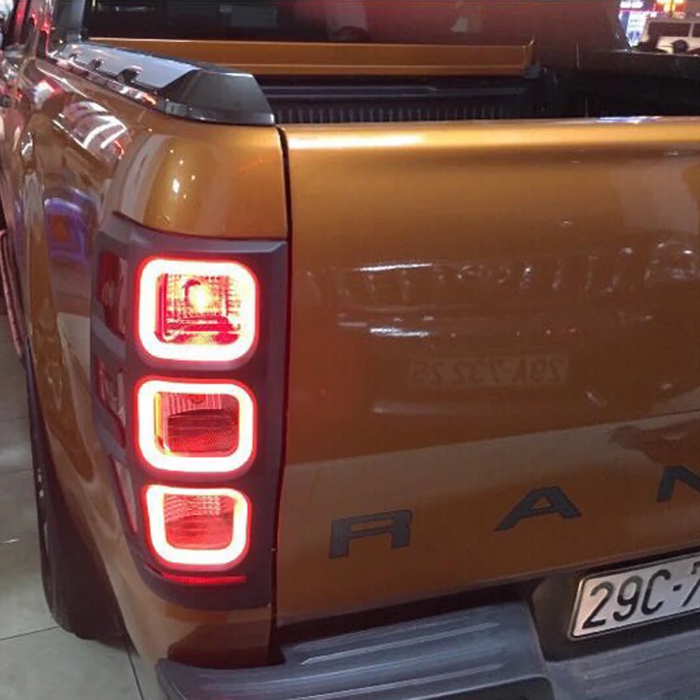 ABS Matte Black Taillight Cover Decoration Panle Fit  For Ford Ranger T8 T7 T6 2012-2020 Rear Lamps Cover With LED
