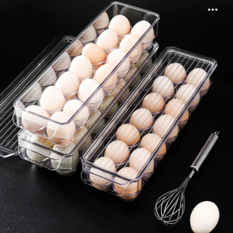 1pc Stackable Kitchen Egg Holder with Lid and handles – Kitchen Refrigerator Storage Container, 14 Grid Egg Tray, Clear