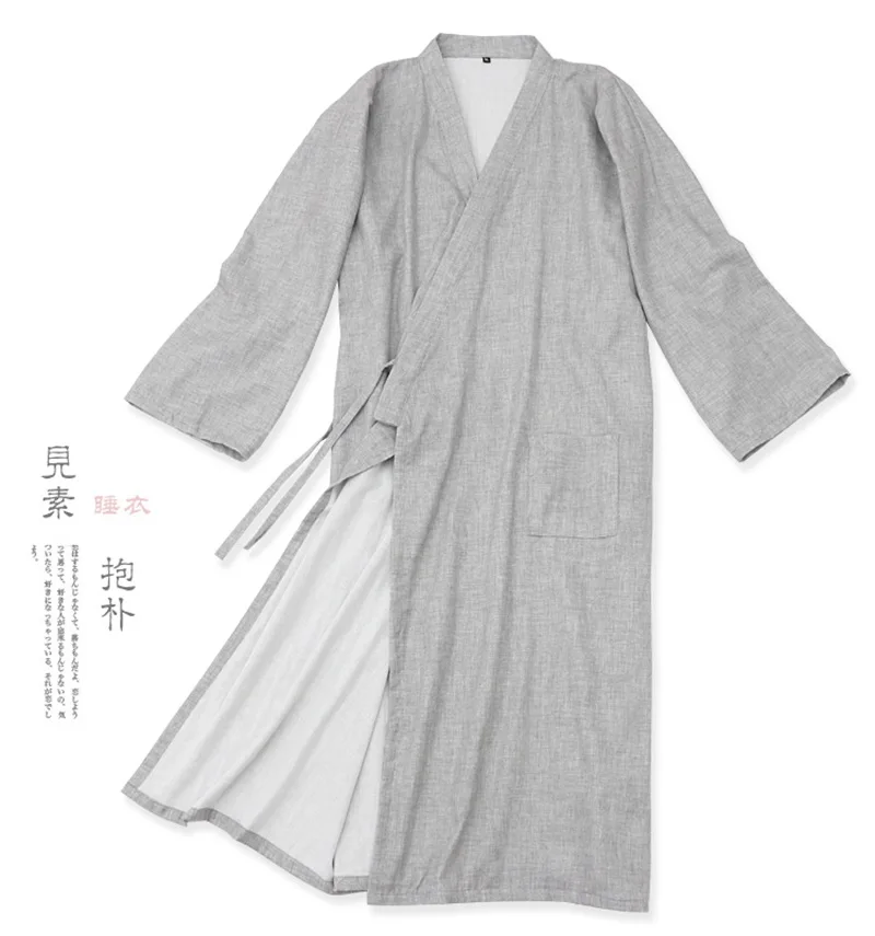 Traditional Ancient Style Spring Gray Robe Pajamas Soft Loose Bathrobe Kimono Hanfu Women & Men Sleep Lounge Vintage Monk Wear