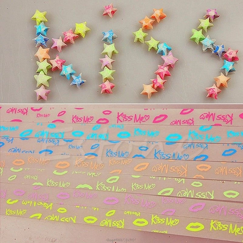 Brilho no escuro sorte estrela dobrável plástico tira papel "eu te amo" design