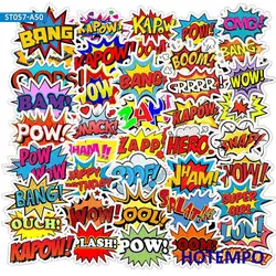 50pcs BAM POW WOW BOOM BANG OMG OOP Explosion Cloud Style Anime Slogan Stickers Pack for Phone Laptop Luggage Skateboard Sticker