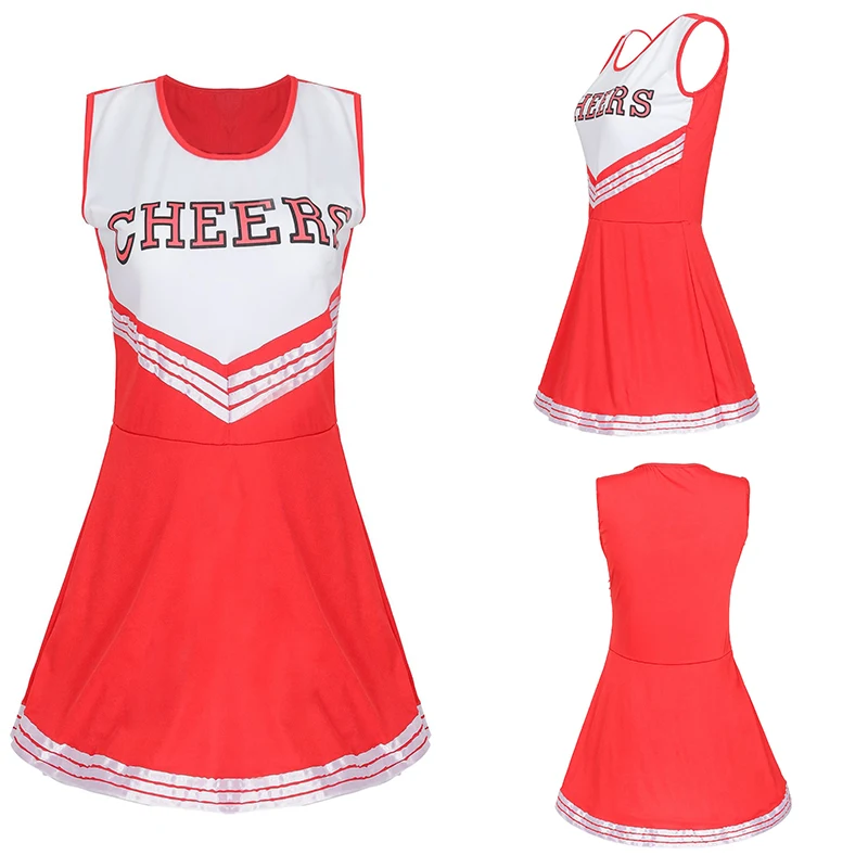 Girl Cheerleader Uniform Costume Hight School Pompoms Cosplay Fancy Party Dress Carnival Halloween