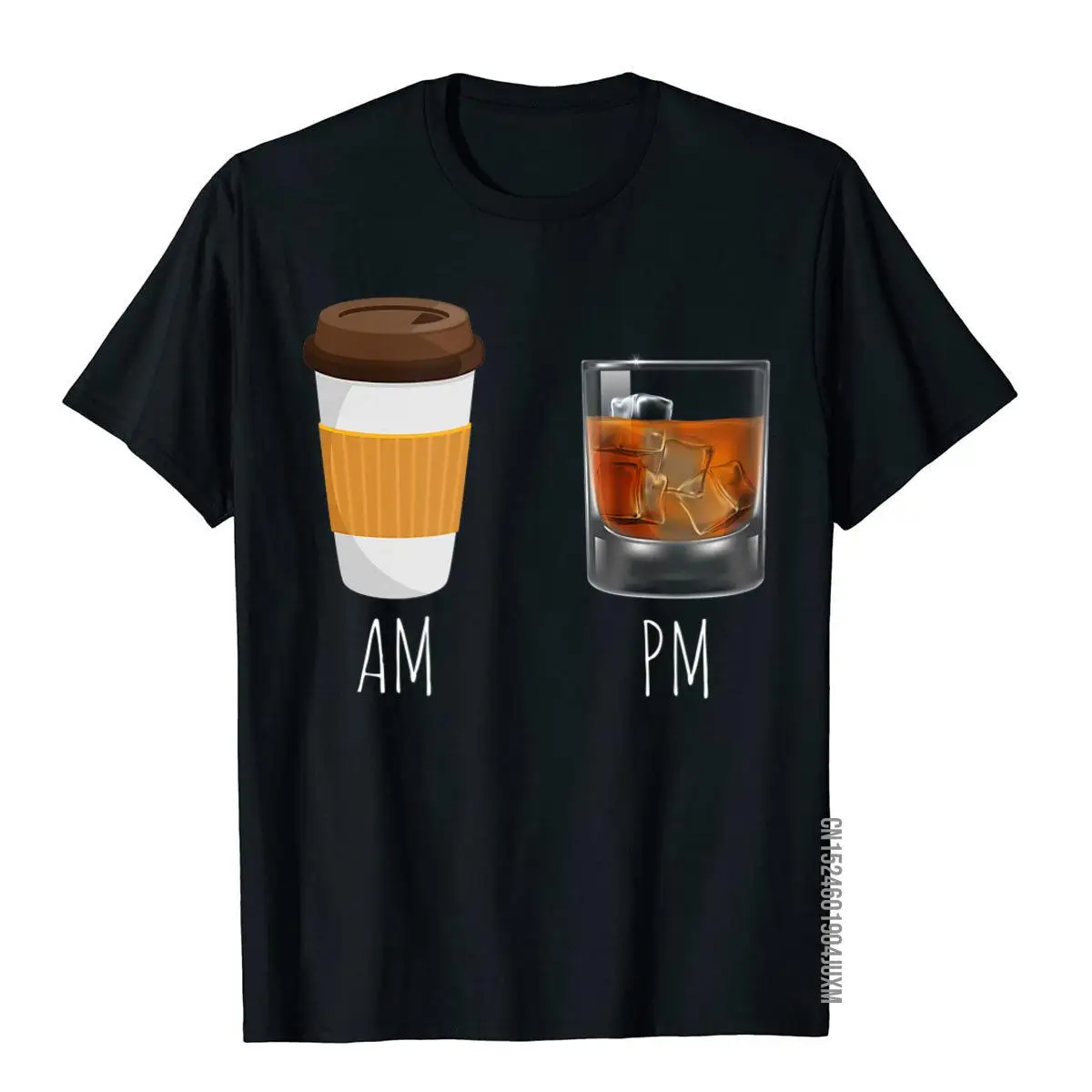 Morning Coffee Whiskey In The Evening Latte AM Whisky PM T-Shirt Tees Slim Fit Design Cotton Men Top T-Shirts Hip Hop