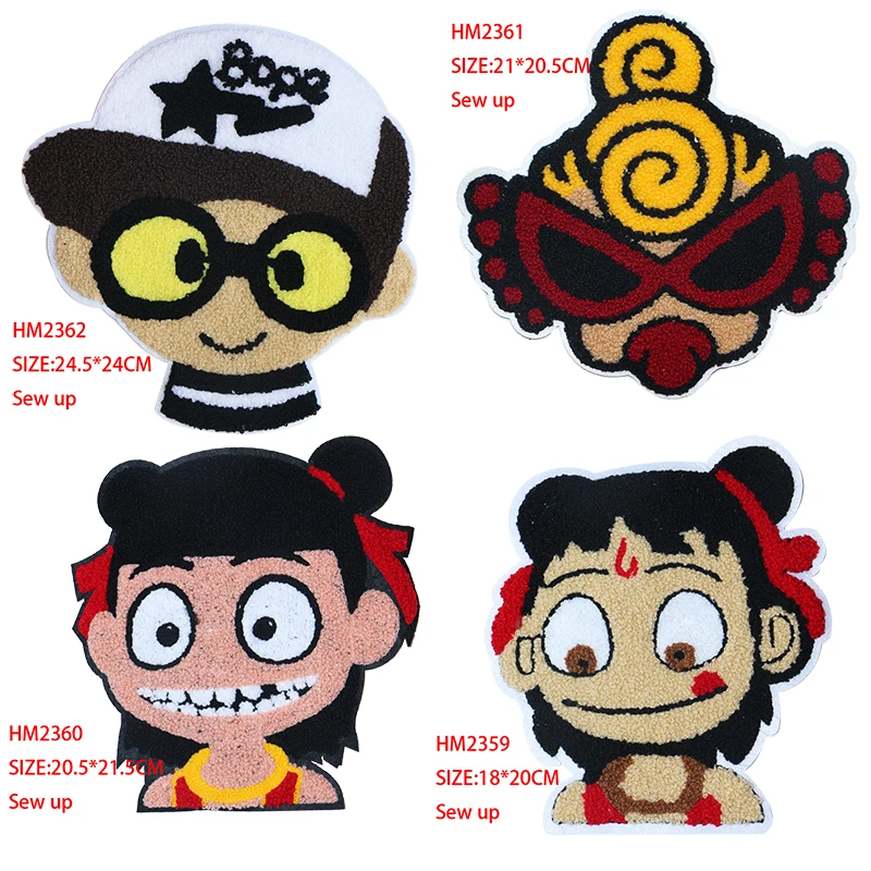 Cartoon Decorative Patch Nezha,boy icon Towel  Embroidered Applique Patches For DIY Iron on Badges on clothes Stickers