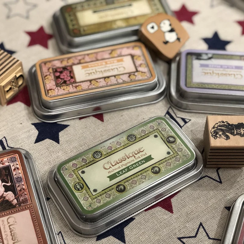 1pc Japan Tsukineko Classique Inkpads Retro Color Oily Ink Quick-drying Ink Pad Metal Box Stamp Waterproof 12 Colors Available