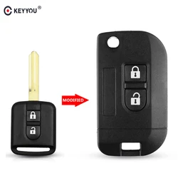 KEYYOU-carcasa plegable para llave remota de coche, cubierta Fob de 2 botones para Nissan Qashqai primera Micra Navara Almera Note Sunny