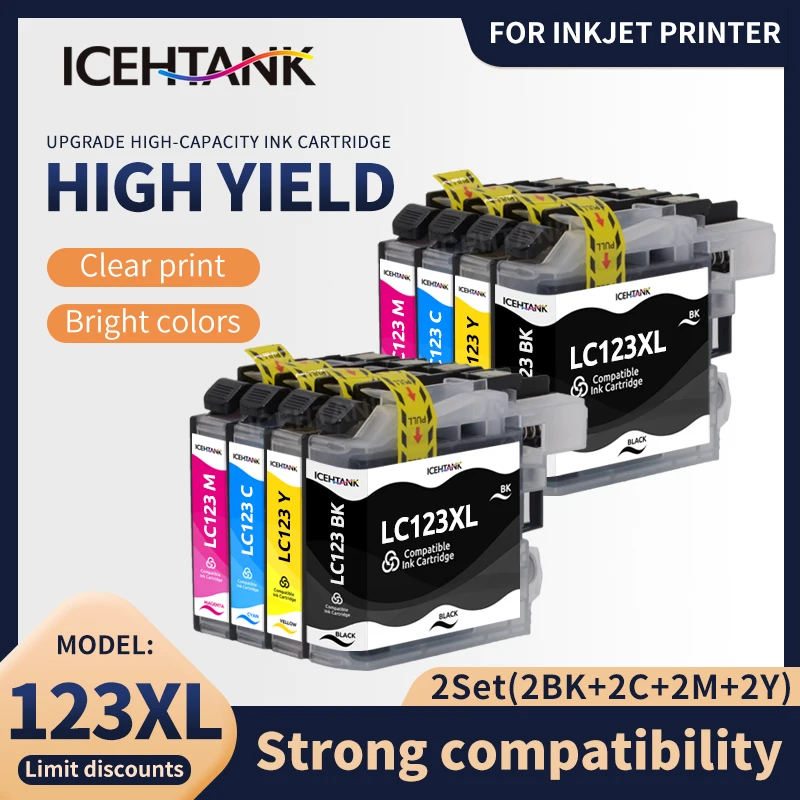 

Icehtank LC123 LC-123 LC 123 XL LC123XL Ink Inkjet Cartridges For Brother MFC J4410DW J4510DW J4610DW J4710DW J470DW J6920DW