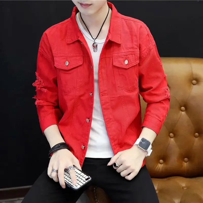 

Men's Jeans Jacket 2022 Spring Korean Fashion Youth Casual Jeans Cotton-Padded Coat Japanese Retro Male Casual Slim Fit Outwear