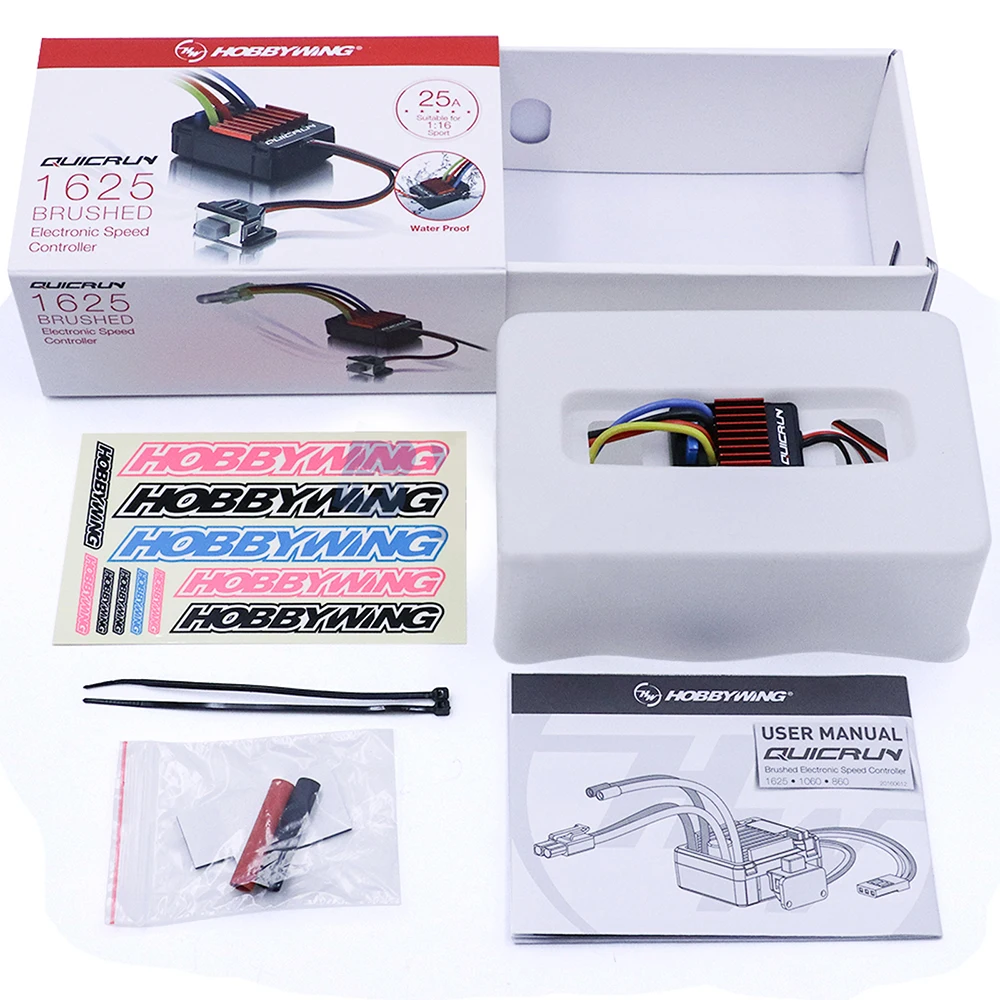 Original Hobbywing QuicRun 1625 25A/100A Waterproof Brushed ESC 2-3S LiPo 6V/1A BEC for 1/18 1/16 On-road Off-road Car Boat Tank