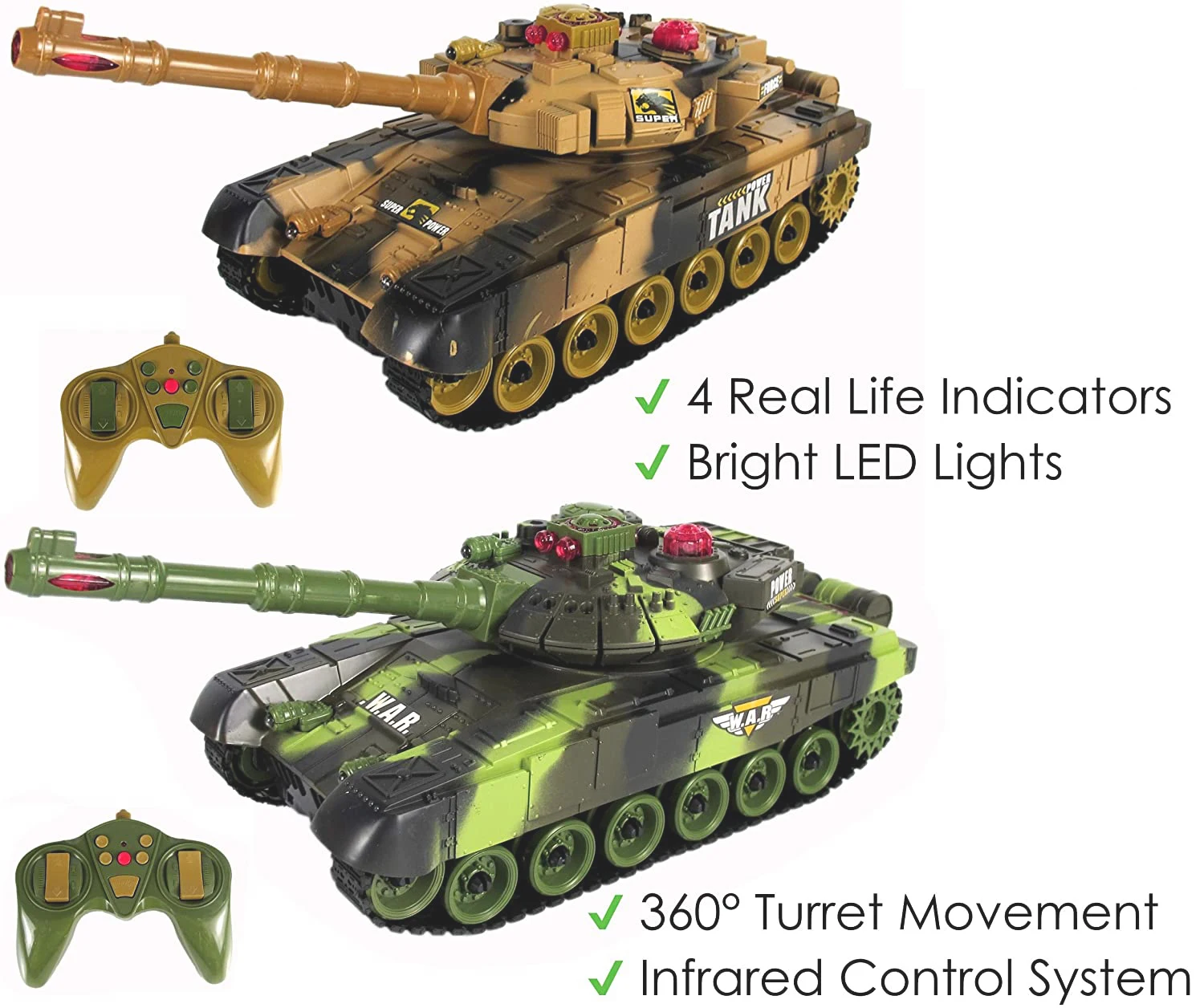 RC Military Battle War Tanks Remote Control Fighting Tanks Set Realistic Sounds and Lights Great Gift Toy for Kids