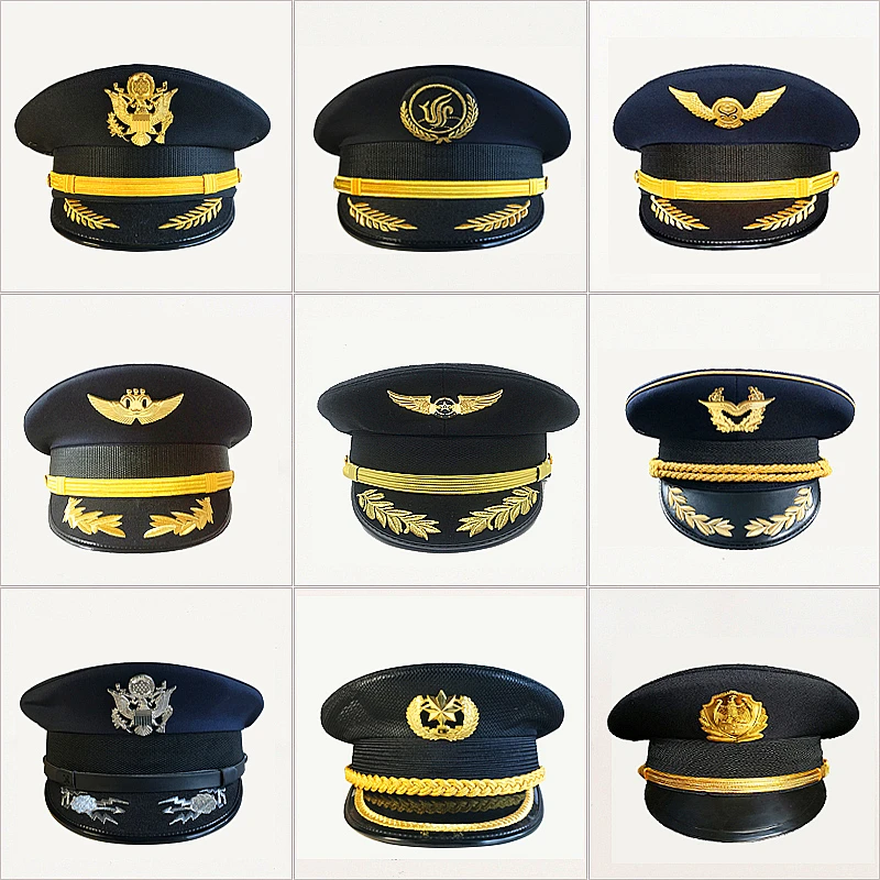 High Quality Men Women Cap Security Big Hat General Aviator Caps Captain\'s Hats Stage Cosplay Uniform Accessories