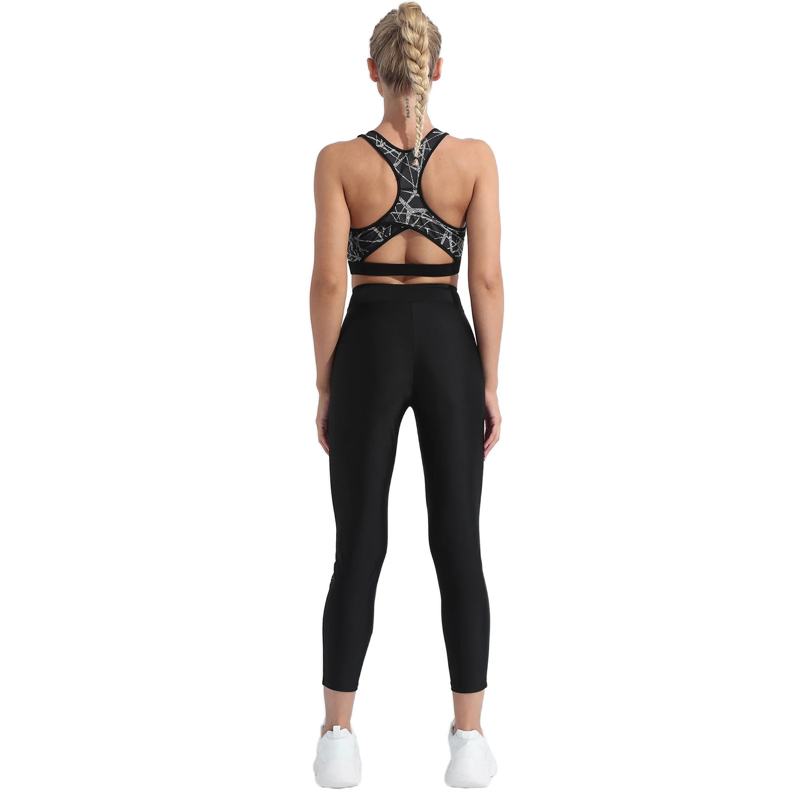 Seamless Sportwear for Women Summer Clothing Sport Outfit Workout Tracksuit Racer Back Printed Crop Top with Leggings Set