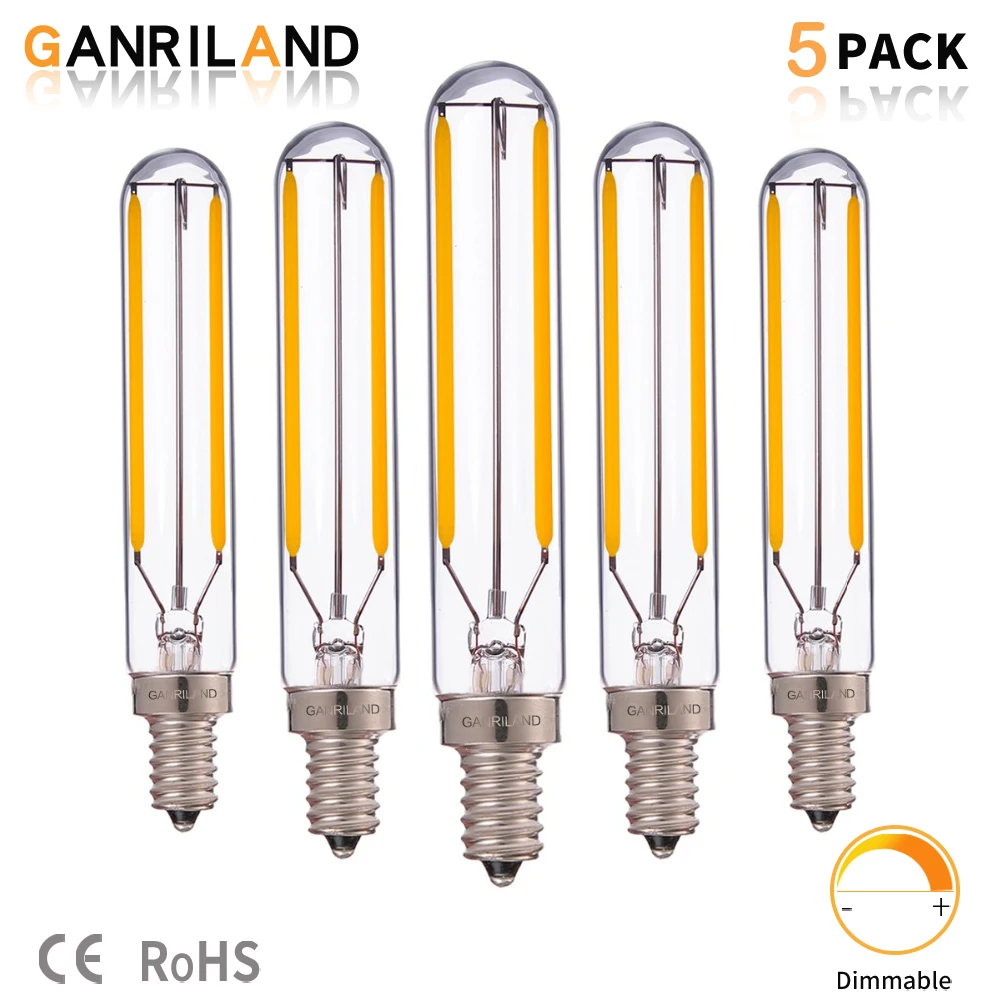 Granriland Retro E14 T20 T6 Tubular Lamp LED Long Dimmable Filament Bulbs 2W 2700K, E14 110V 220V Chandelier Pendant Lighting