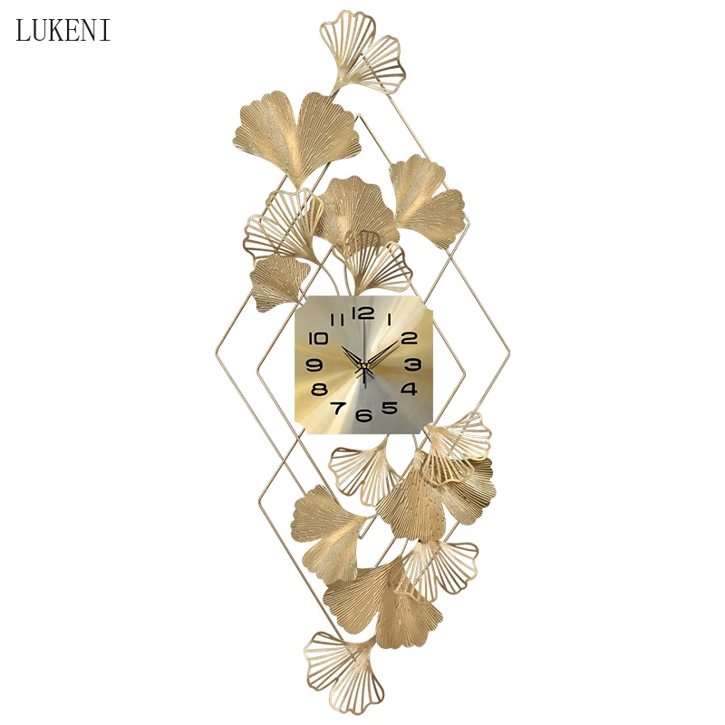 New Chinese Style Ginkgo Leaf Light Luxury Wall Clock Living Room Home Clock Minimalist Wall Decoration Atmosphere Wall Watch