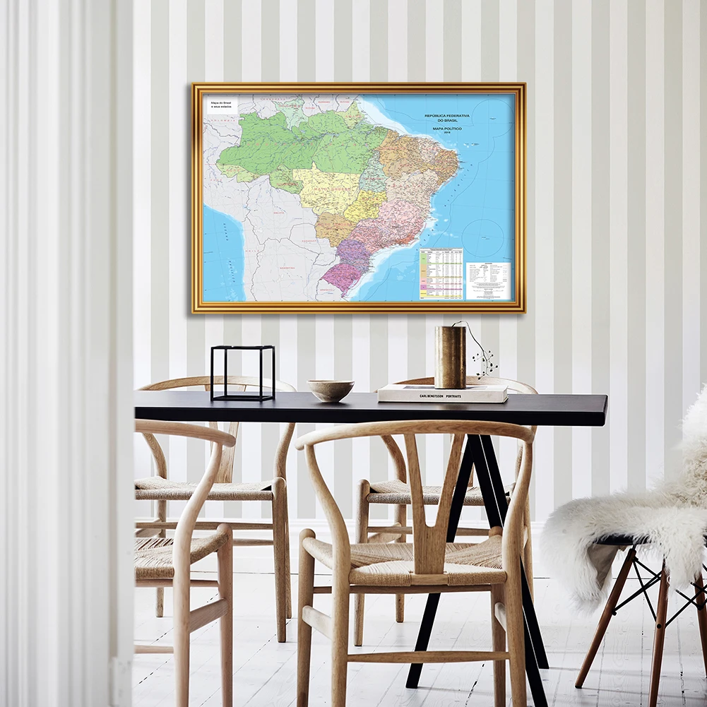 Póster de pared con mapa de Brasil en portugués, lienzo de pintura para sala de estar, decoración del hogar, suministros escolares, 90x60 Cm