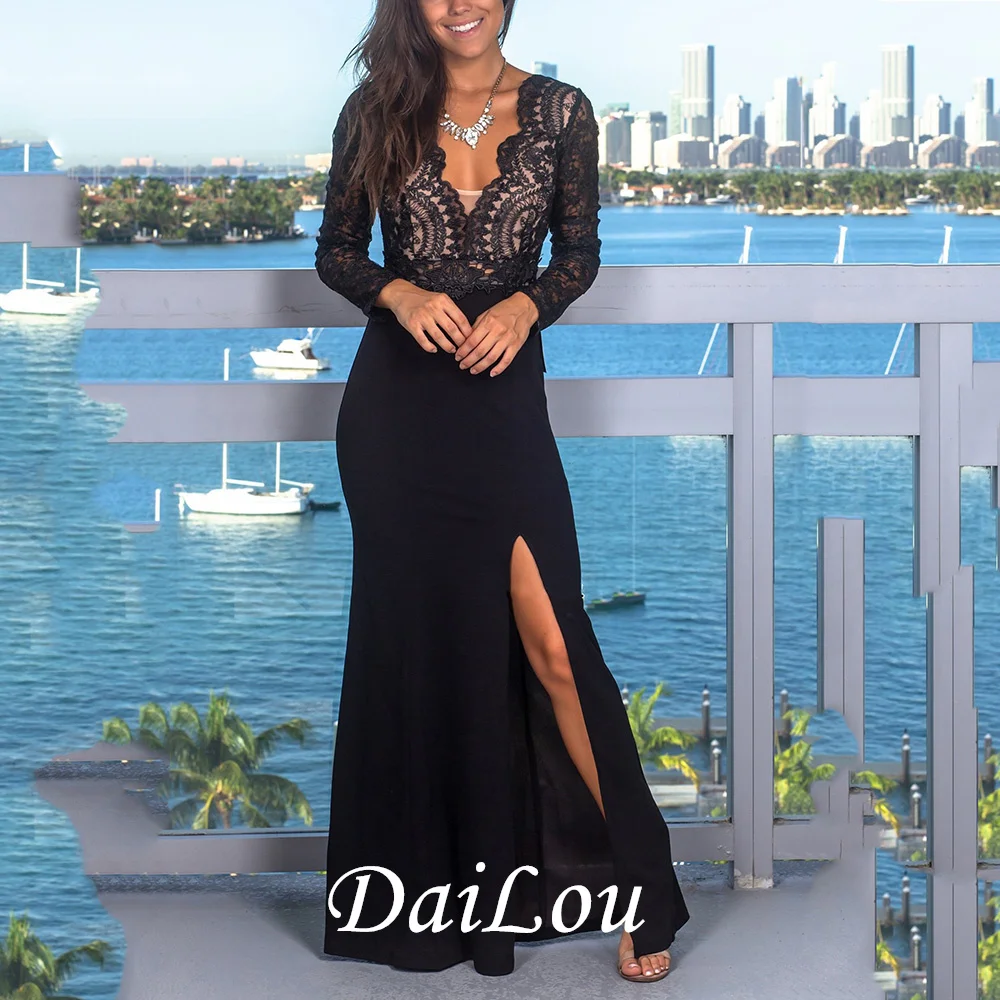 Black Evening Dresses Shealth Long Sleeve Jersey Slit Sexy Backless Long Dubai Saudi Arabic Evening Gown Prom Dresses 2021