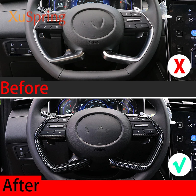 Car Steering Wheel Decoration Trim Stickers Car Styling carbon fiber For Hyundai Tucson 2021 2022 2023 2024 2025 Accessories