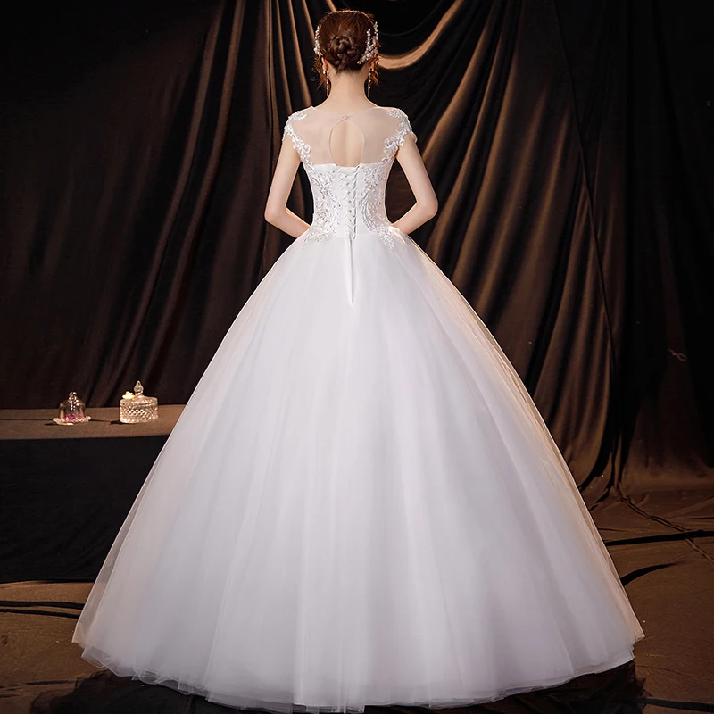 ClassicNeck 짧은 소매 웨딩 드레스 빛나는 장식 조각 웨딩 드레스 크기 레이스 신부 드레스 Vestido Noiva Robe Mariage Customized