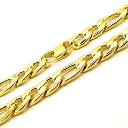 Stainless Steel Choker Plated 18K Gold Necklace 12mm Width Figaro Chain 20''-36'' Inches For Masculine Men Women Fashion Jewelry