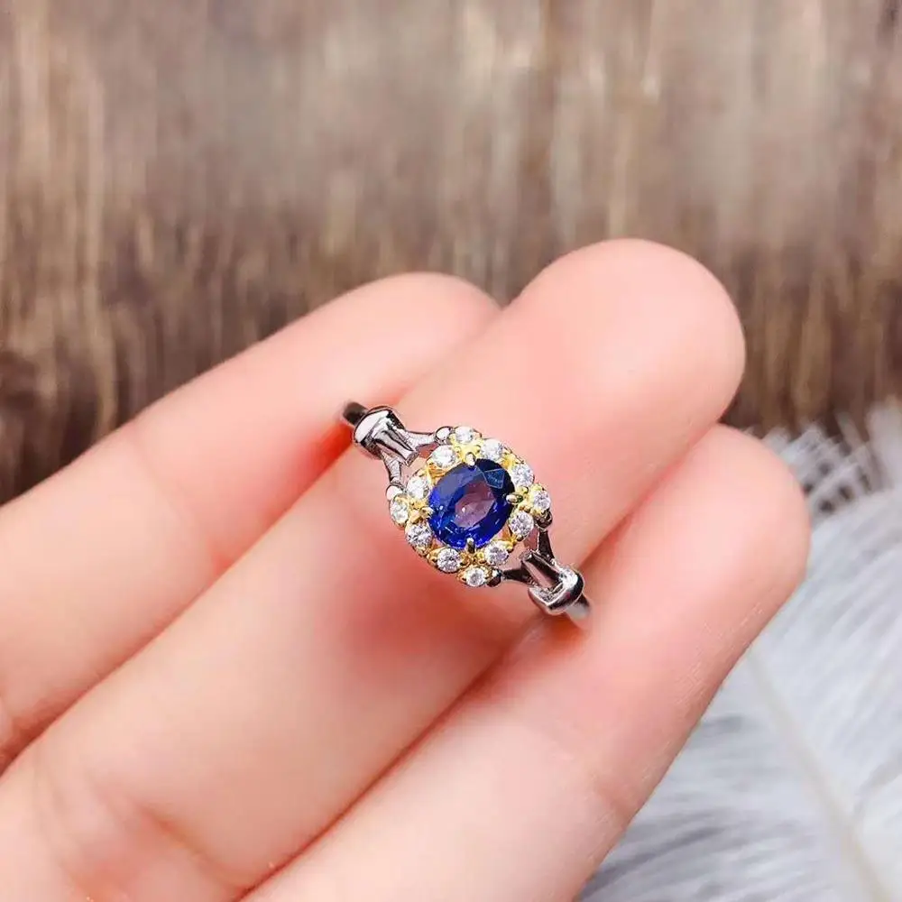 Natural real blue Flower sapphire ring 925 sterling silver Fine handworked jewelry Finger rings