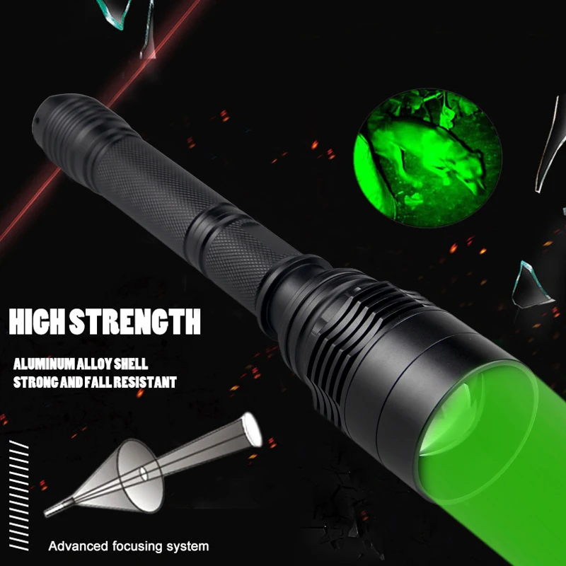 Tatical Green Light Hunting Torch Zoomable Adjustable Focus Flashlight+Remote Pressure Switch+ Scope Mount+18650 Battery+Charger