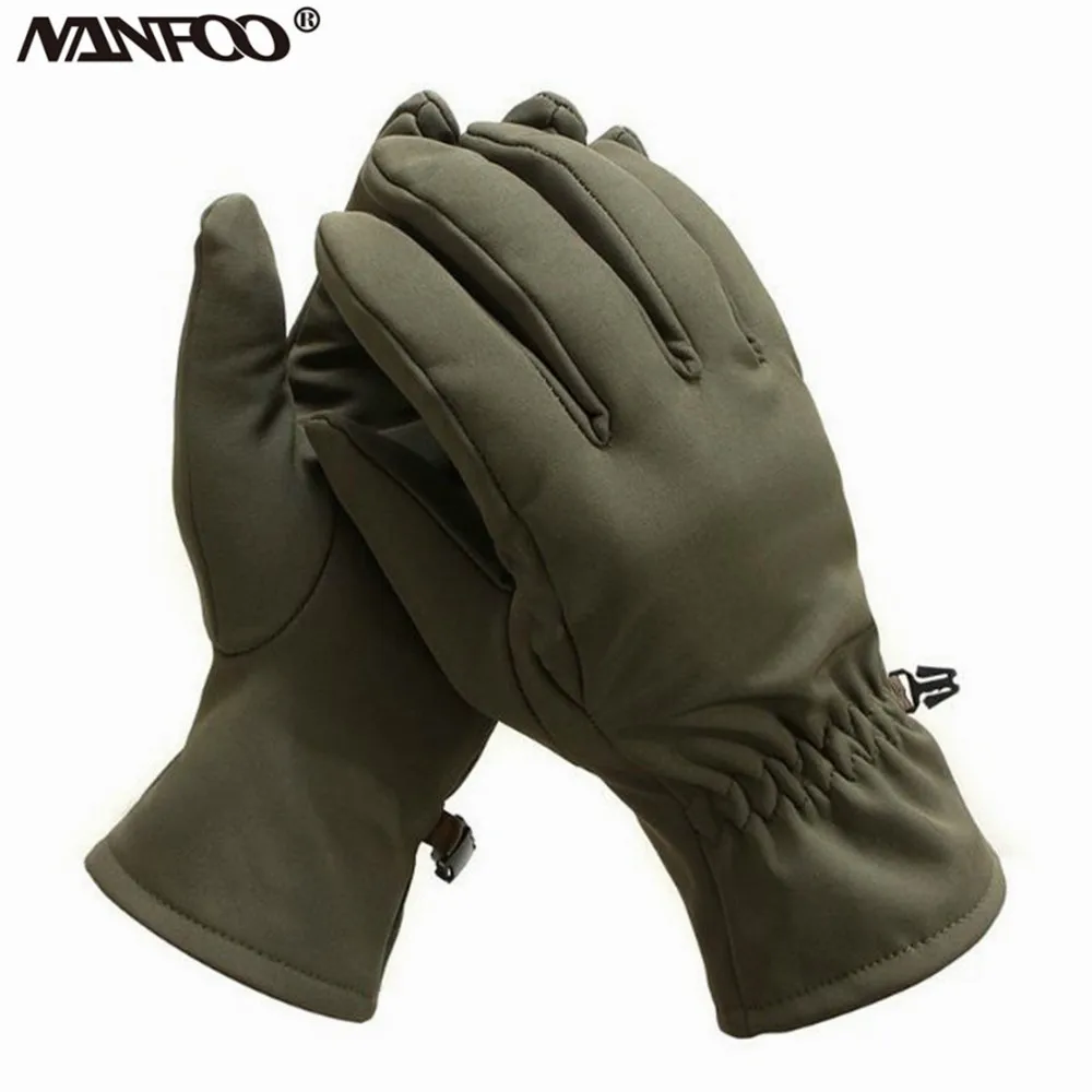 Outdoor Keep-Warm Soft Shell Mountaineering Gloves Shark Skin Windproof Fleece Riding Gloves Men\'s Training Full Finger Gloves