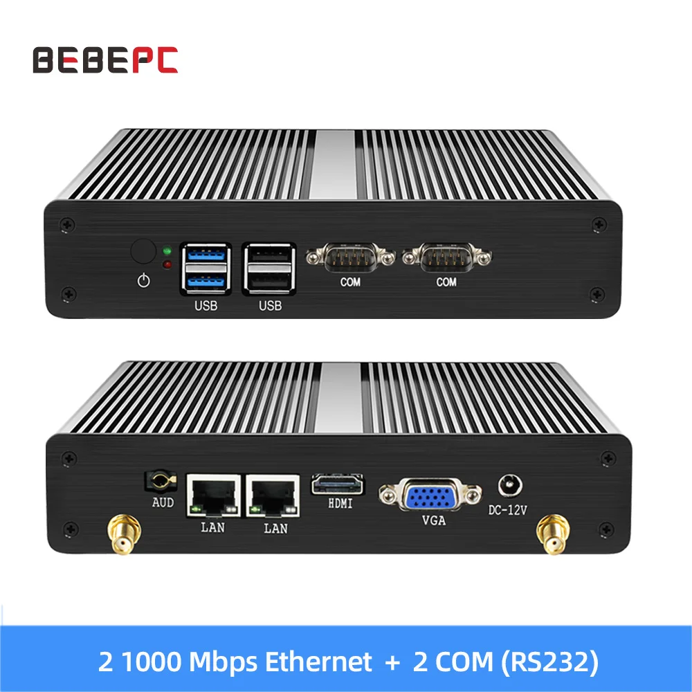 BEBEPC Przemysłowy bezwentylatorowy mini komputer stacjonarny Celeron 2955U Core Windows 10 Dual LAN 2 RS232 2 LAN DDR3L VGA WIFI USB Mini komputer stacjonarny