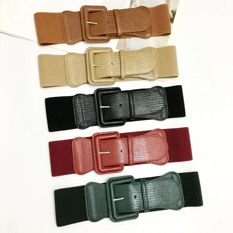 Women Wide Waist sealing Cover Decoration Belt Elastic Fashionable And All round Khaki Winter Black Wide Belt 7.5-7.8cm