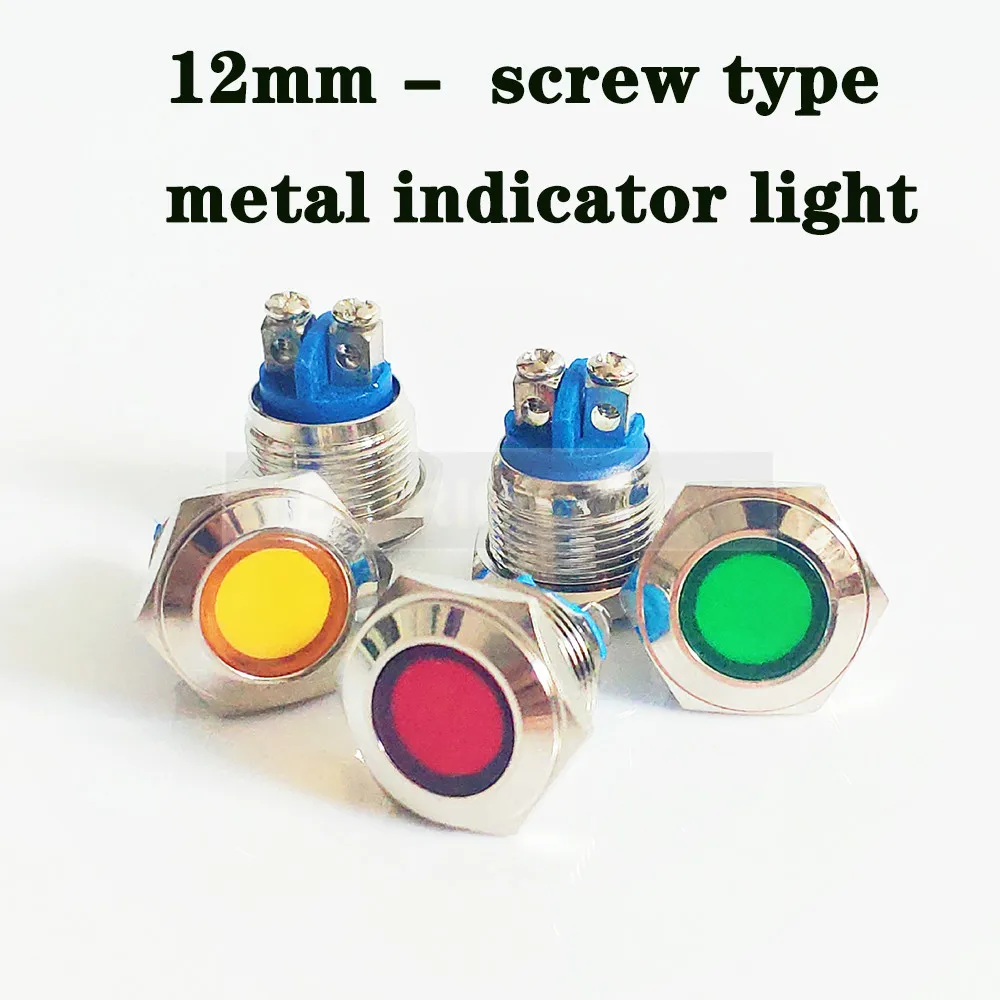 LED Metal Indicator light 12mm waterproof Signal indicator lamp LIGHT 5V 12V 24V 220V screw connector light for motor bike