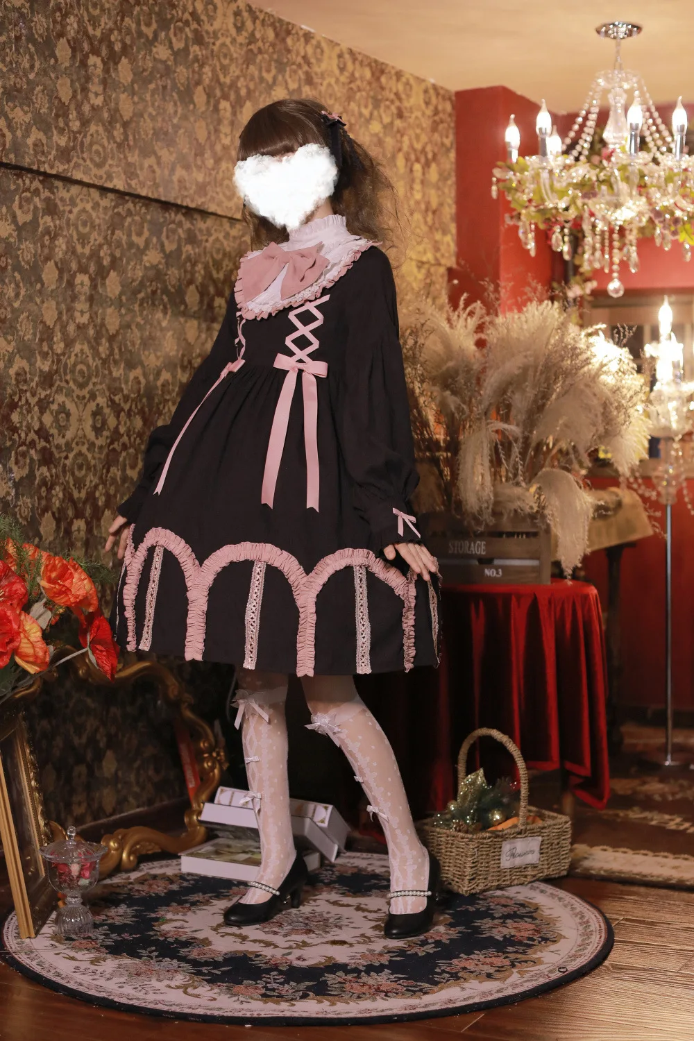 Gothic palace sweet princess lolita dress vintage falbala bowknot stand high waist victorian dress kawaii girl gothic lolita op